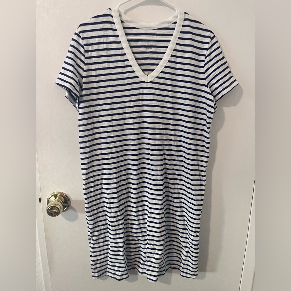 Universal Thread V-Neck Striped T-Shirt Mini Dress Navy White Size Large